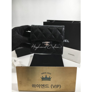 샤넬 클래식 캐비어 플랩 지갑 은장
