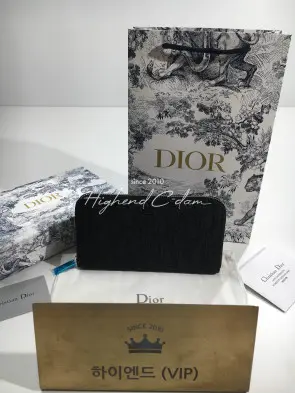 디올 CD 오블리크 로고 패턴 지퍼 장지갑
