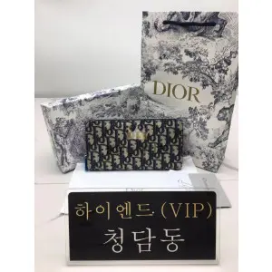 디올 CD 오블리크 로고 패턴 지퍼 장지갑