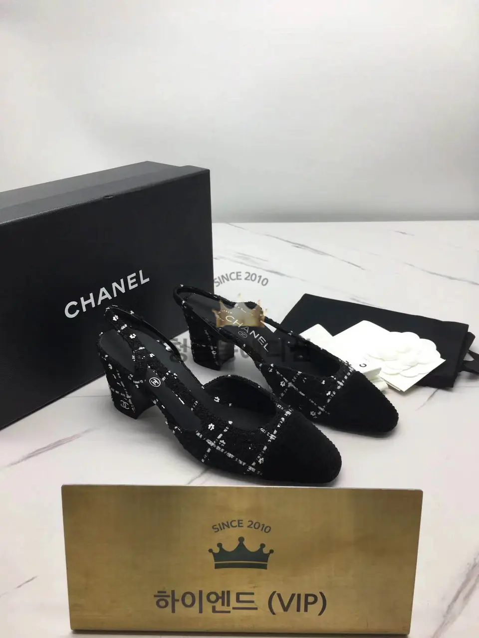 샤넬 트위드 슬링백 미들힐 (굽 6.5cm)